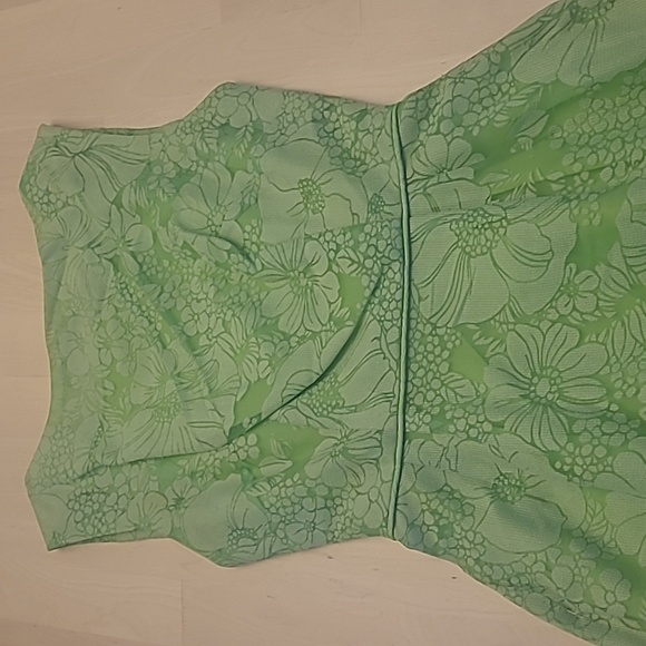 LIKE NEW VTG 1960s Handmade Mod Bright Green Go-go Floral Print Mini Dress - Picture 3 of 17